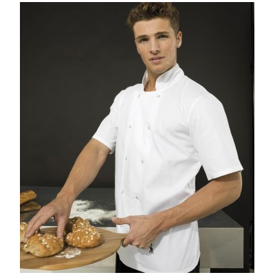 Studded front short sleeve chef''s jacket